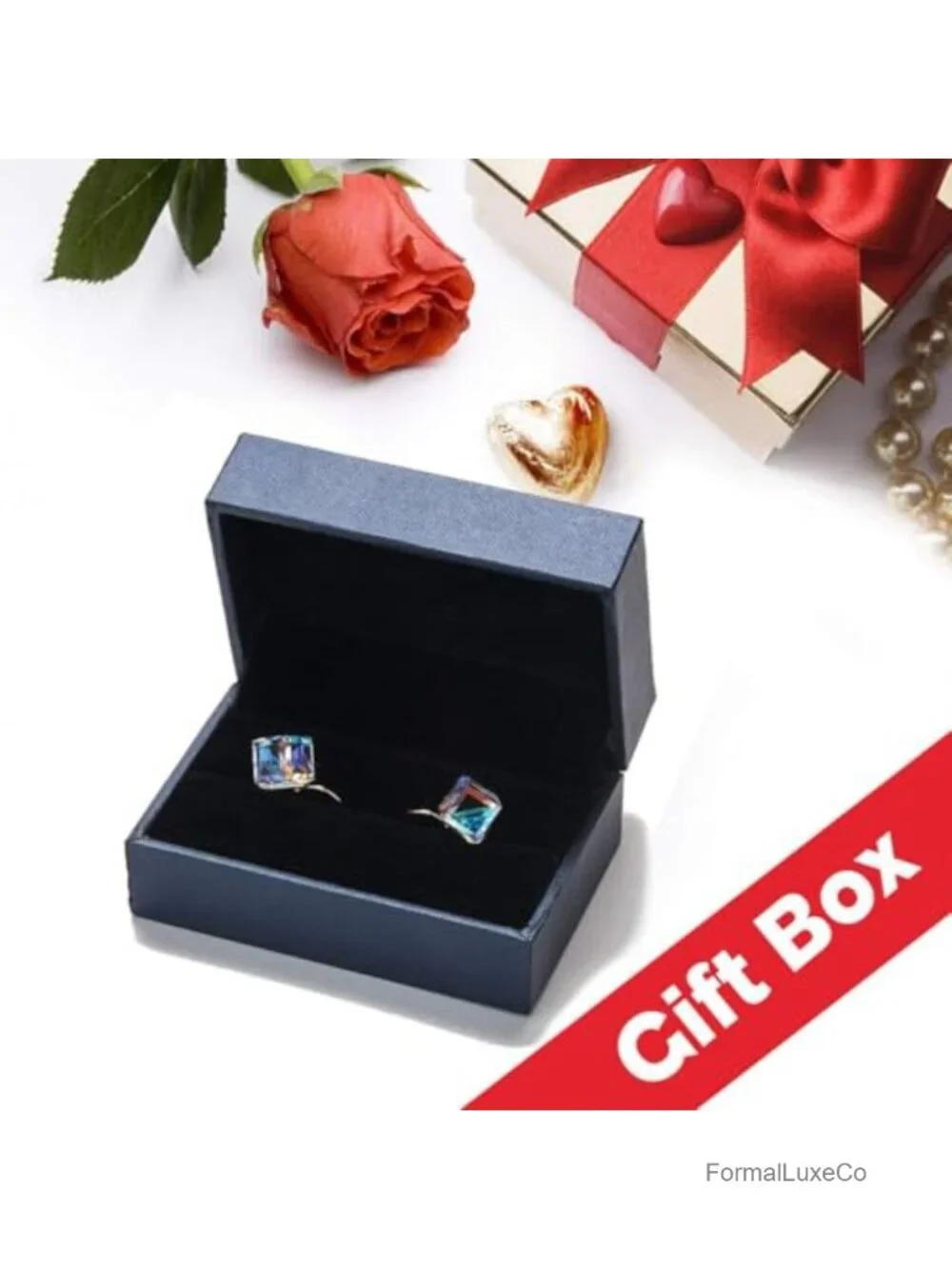 Austrian Crystal Cube Drop Leverback Earrings 14K Rose Gold Plated